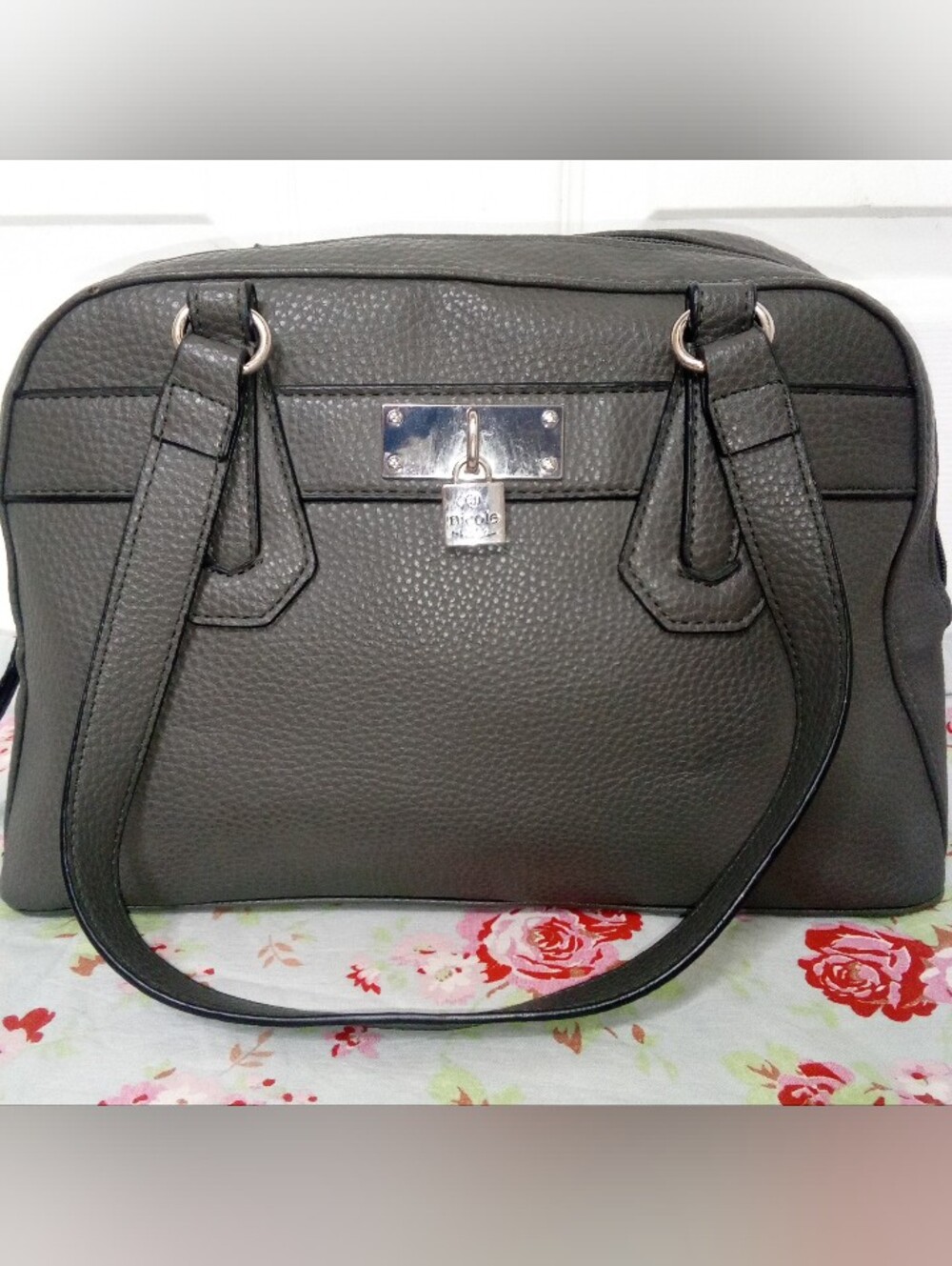 Nicole Miller Gray Pebbled Leather Satchel